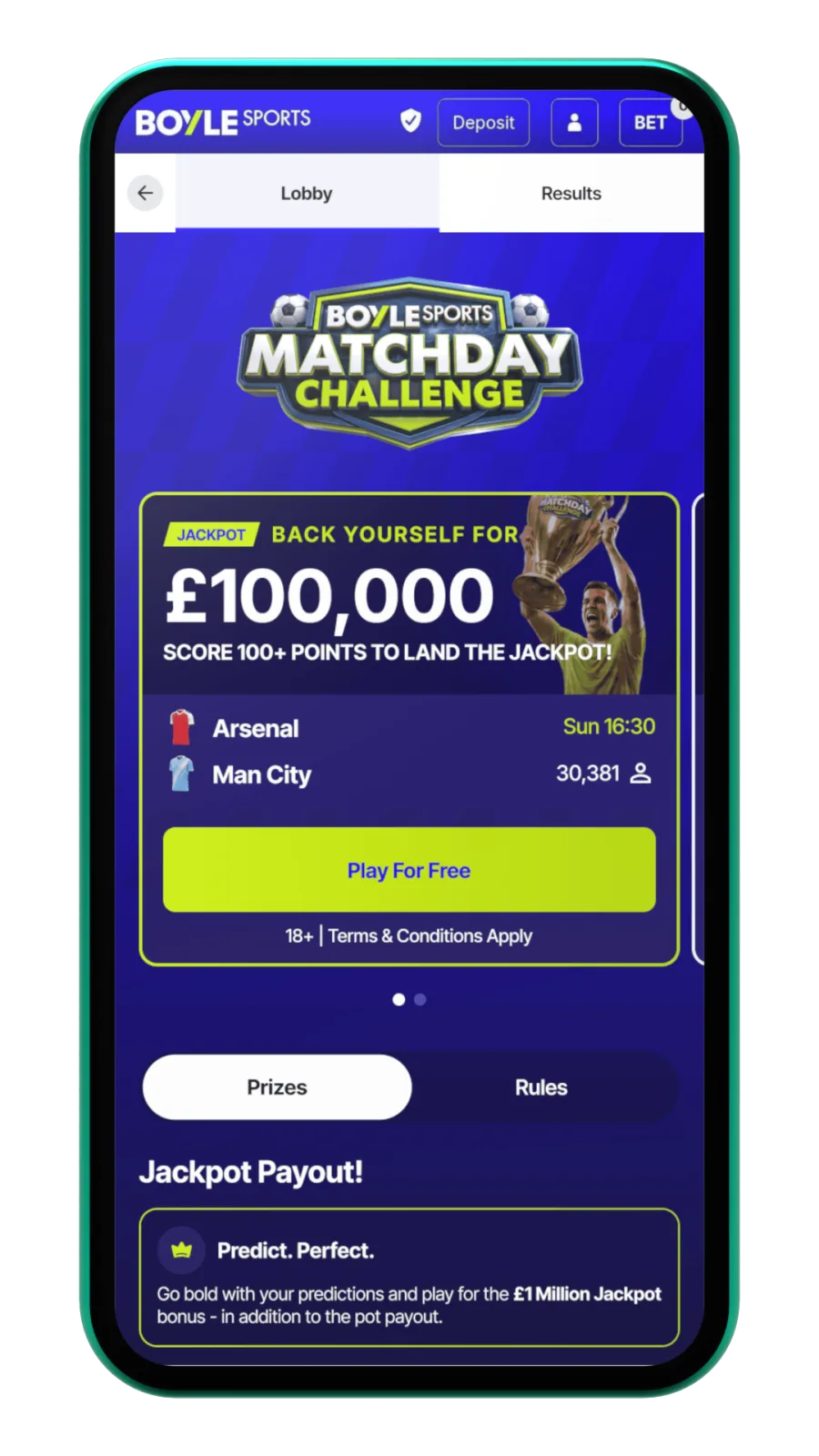 Matchday Challenge lobby: back yourself for £100,000