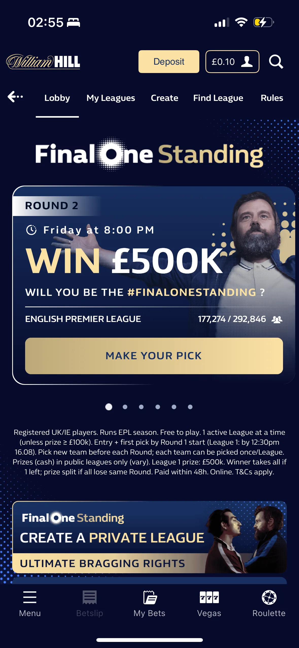 Final One Standing lobby